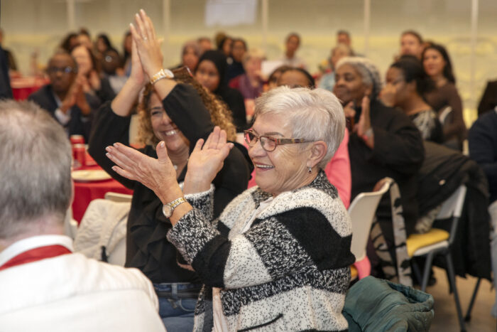 Friday being cheered after winning Older Volunteer of the Year 2025 Friday being cheered after winning Older Volunteer of the Year 2025