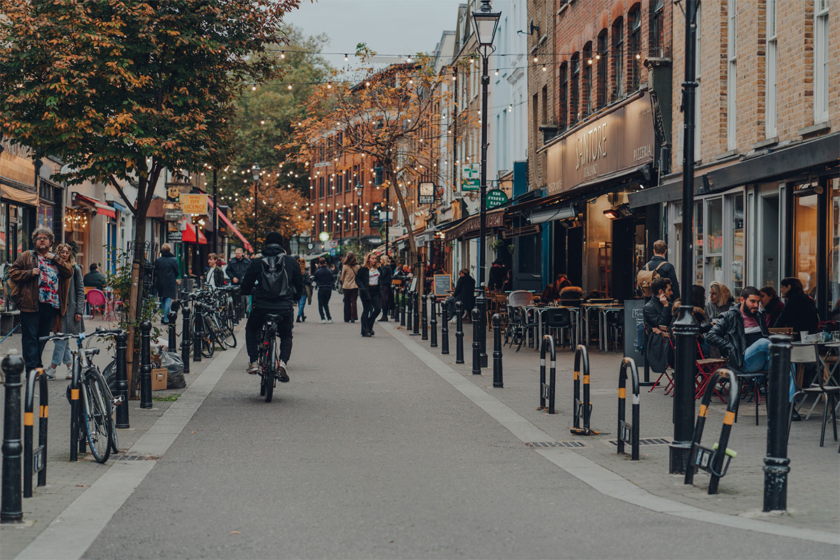 People on Exmouth Market in Clerkenwell, London, UK. street scene - Exmouth Market, Islington